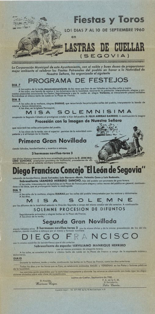 cartel fiestas de Lastras de Cuéllar 1960
