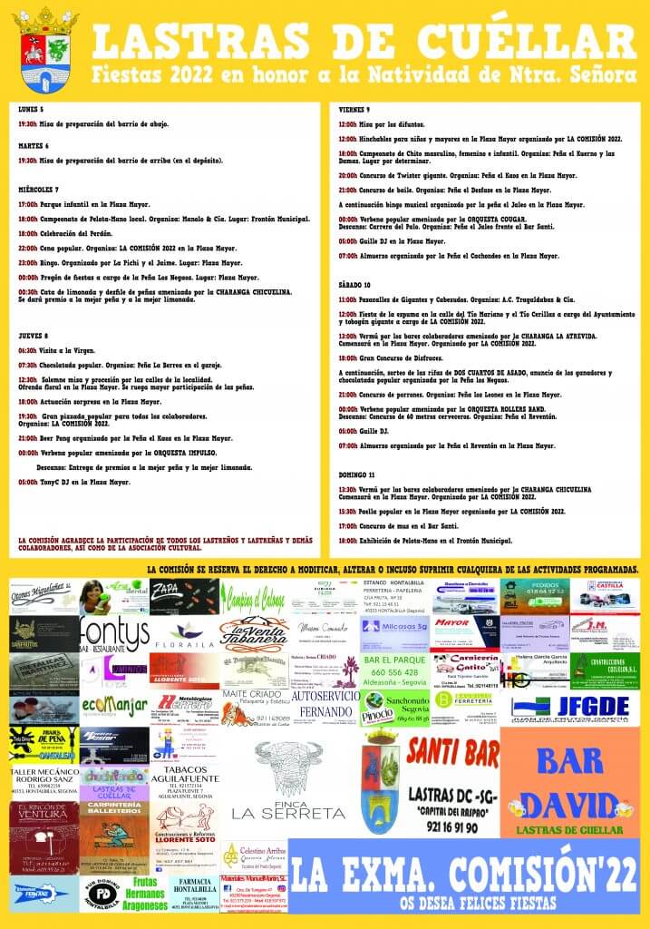 Cartel fiestas de lastras de Cuéllar 2022