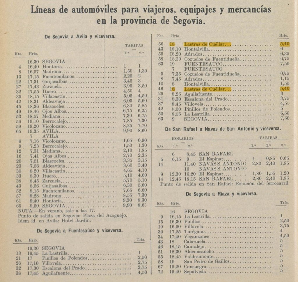 lineas de autobúses segovia 1930